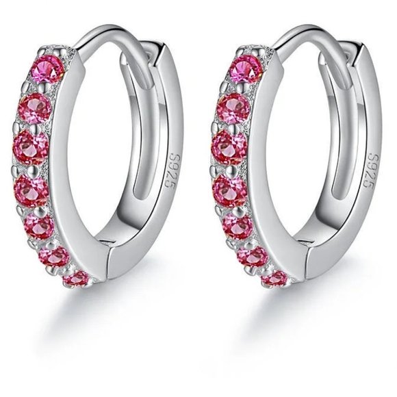 Fashion Jewelry Jewelry - Small Different Colored CZ Diamond Huggy Loop Earrings,  925 Sterling Si…